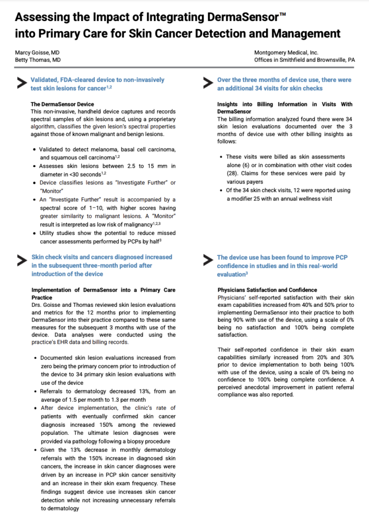 Assessing the Impact of DermaSensor Into Primary Care for Skin Cancer Detection and Management